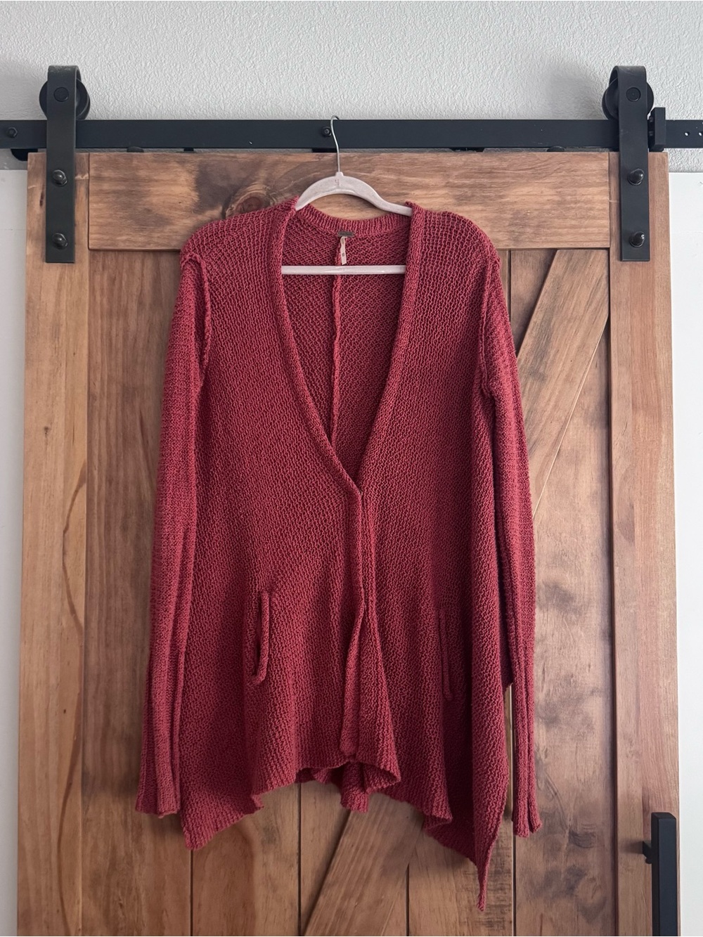 Free People Red Open-Front Knit Cardigan